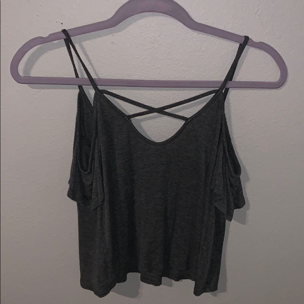 Gray off the shoulder crop top